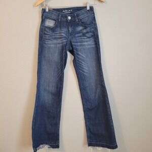 Ariat Denim Jeans Women's Medium Wash Boot Cut Frayed Hem Stylish Pocket Design